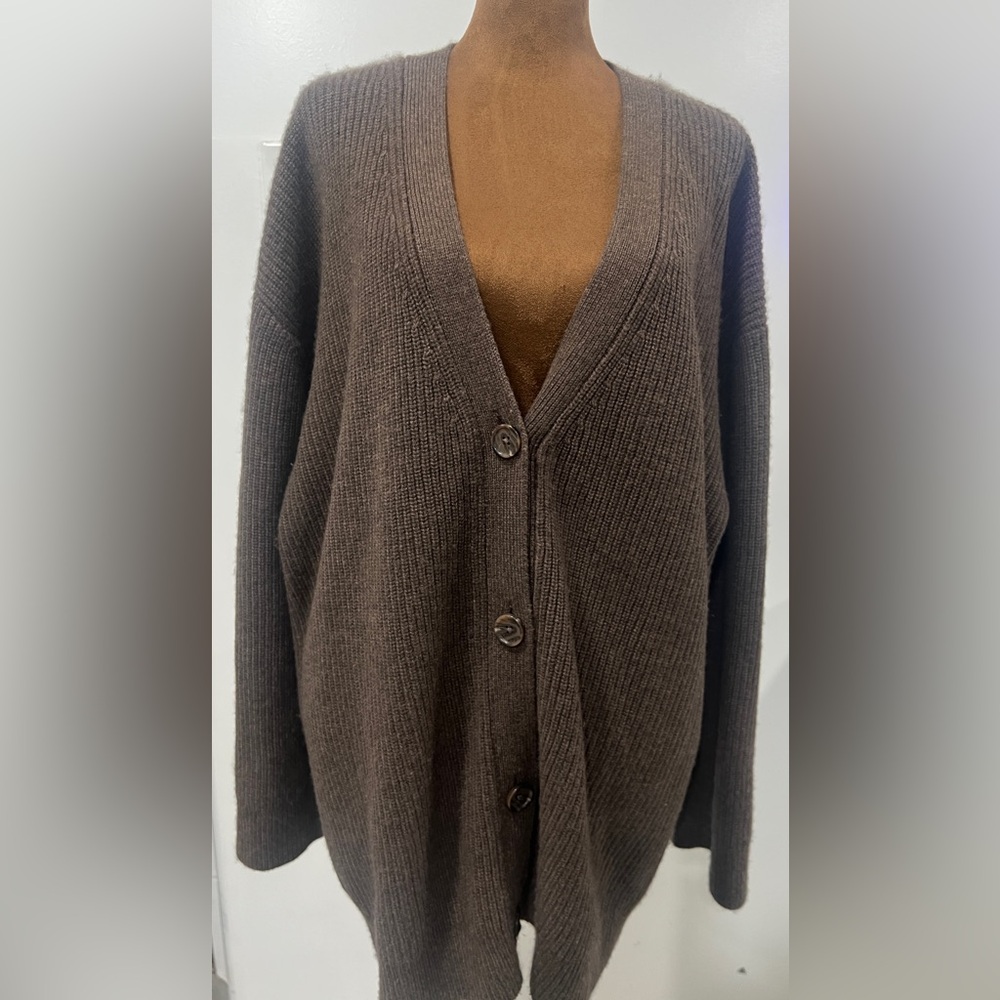 Quince Women’s Brown Oversized Boyfriend Cardigan Sweater